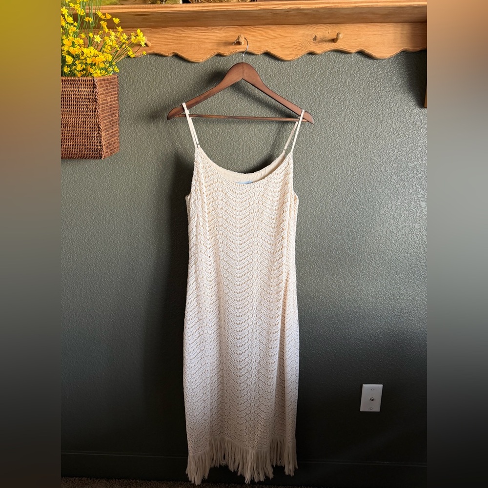 ANTONIO MELANI Cream Crochet Fringe Maxi Dress